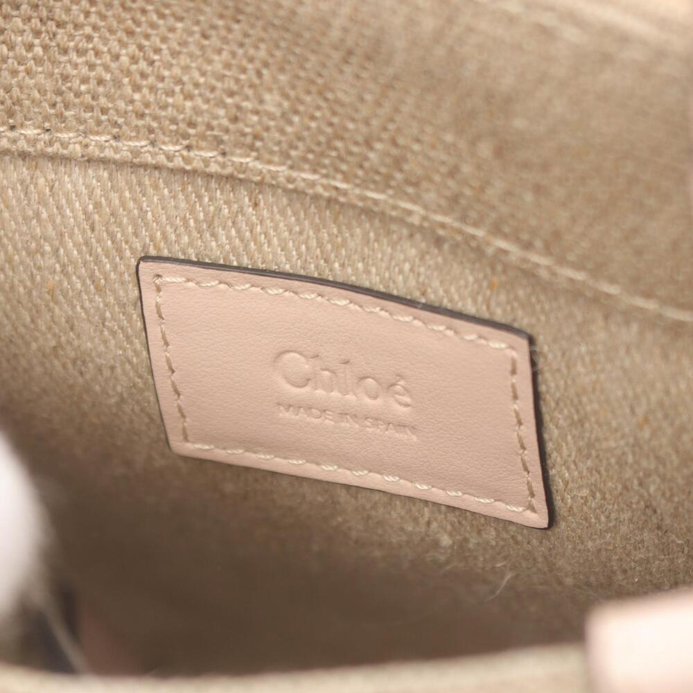 Chloe WOODY North South Tote Bag Canvas Leather Beige Pink - Picture 4 of 4